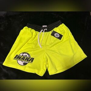 Mens Inaka Power Mesh Graphic Global Shorts - Neon Yellow Size L (31-33" Waist)